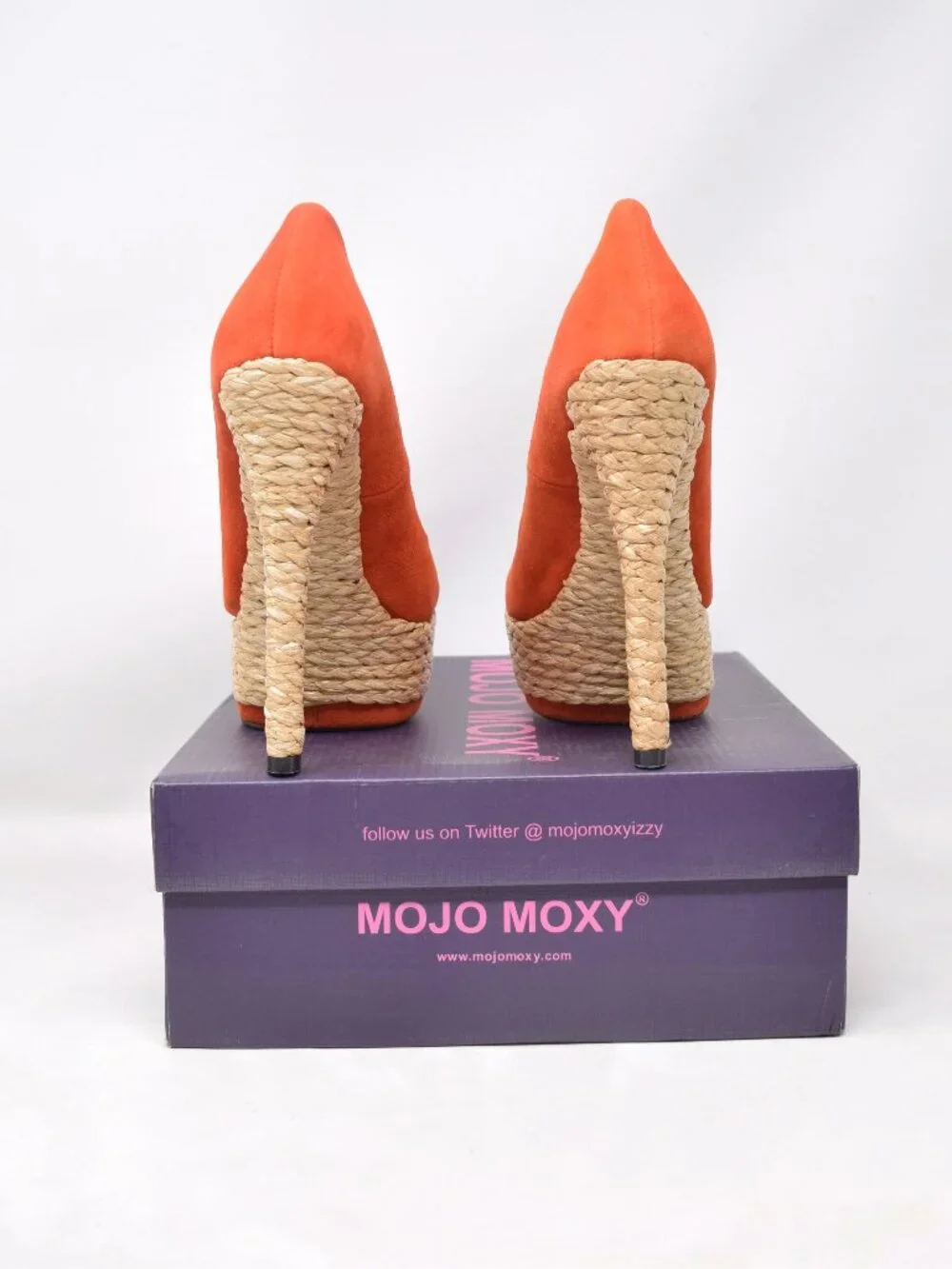 Mojo Moxy Tropicana Platform Pumps 7.5 B Orange Espadrille Heels New Open Peep